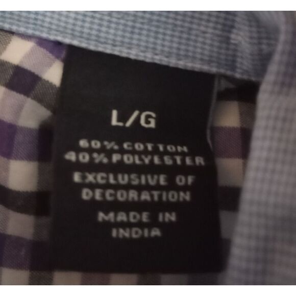 Chaps Shirt Men's Large purple black check short‎ sleeve - Picture 6 of 7
